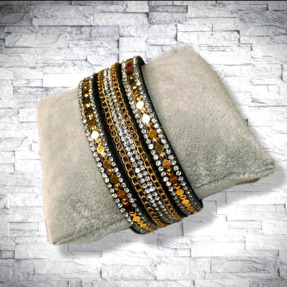 A22 Silver Gold Black Rhinestone Crystal Bracelet Adjustable Super Sparkly A22 - Picture 7 of 16